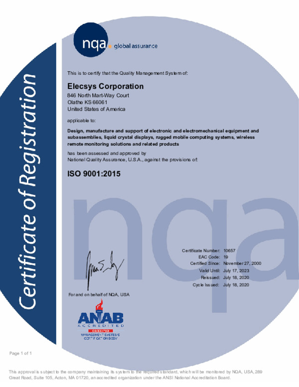 Certification of Registration - ISO CERTIFICATION